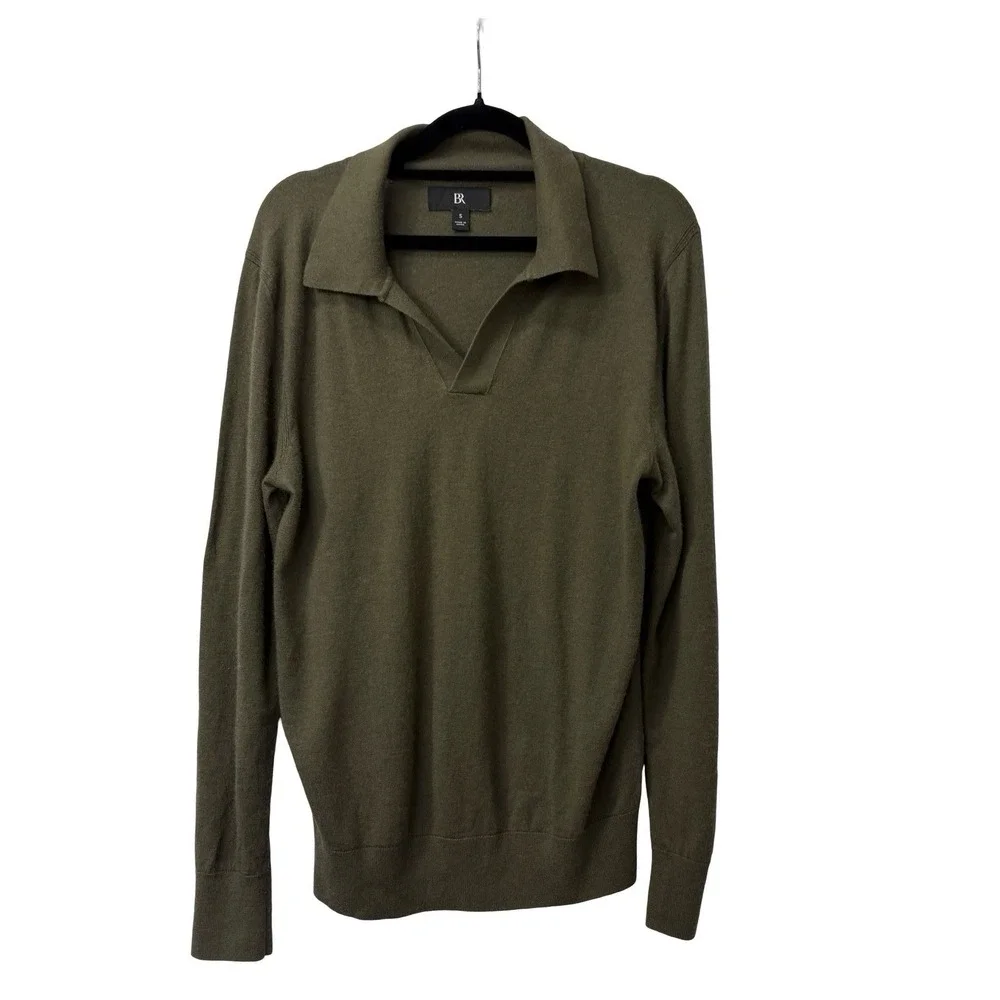 Banana Republic Green Polo Open Collar Cashmere Silk Sweater Size Small Men's